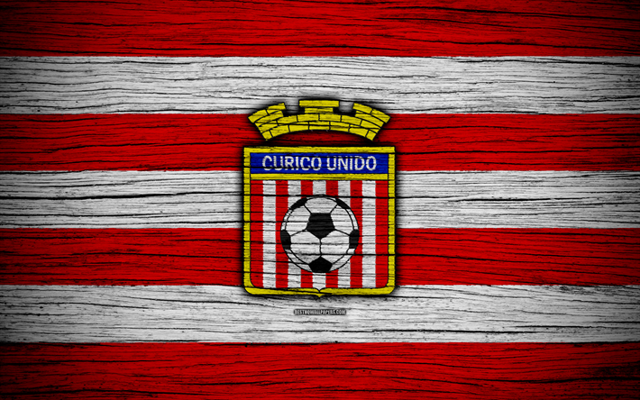 Curico United FC, 4k, logo, Cileno di Prima Divisione, il calcio, il football club, Cile, Curico Unido, di legno, texture, FC Curico Unido