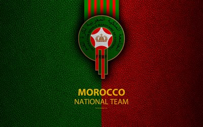 Marruecos el equipo nacional de f&#250;tbol, 4k, textura de cuero, &#193;frica, emblema, logotipo, Marruecos, f&#250;tbol