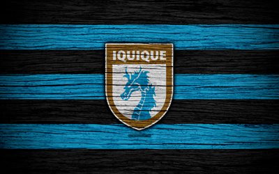 Deportes Iquique FC, 4k, el logotipo, el Chile de la Primera Divisi&#243;n, f&#250;tbol, club de f&#250;tbol de Chile, Deportes Iquique, de madera de la textura, el FC Deportes Iquique