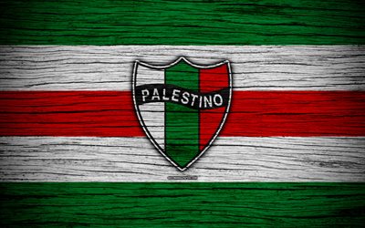 Palestino FC, 4k, logo, Şili, Lig, futbol, futbol kul&#252;b&#252;, Palestino, ahşap doku, FC Palestino