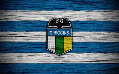 O Higgins FC, 4k, logo, Chilean Primera Division, soccer, football club, Chile, O Higgins, wooden texture, FC O Higgins