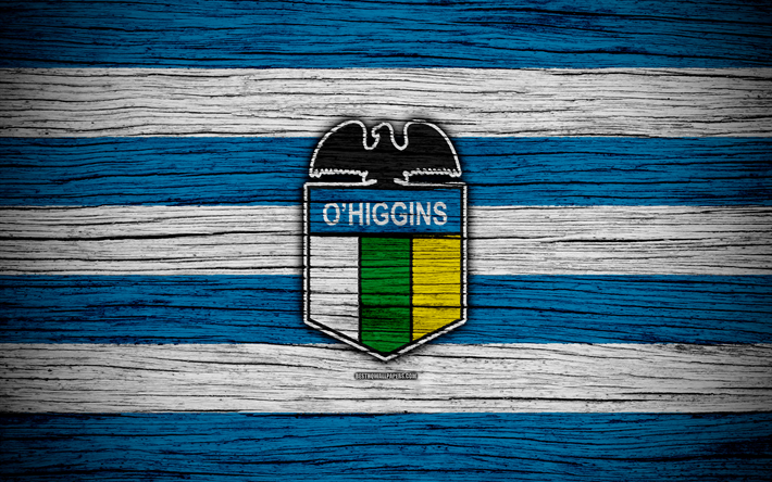 O&#39;Higgins FC, 4k, logo, Chileno Primera Divis&#227;o, futebol, clube de futebol, Chile, O&#39;Higgins, textura de madeira, FC O&#39;Higgins