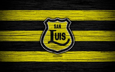 San Luis FC, 4k, el logotipo, el Chile de la Primera Divisi&#243;n, f&#250;tbol, club de f&#250;tbol de Chile, San Luis, la madera, la textura, el FC San Luis