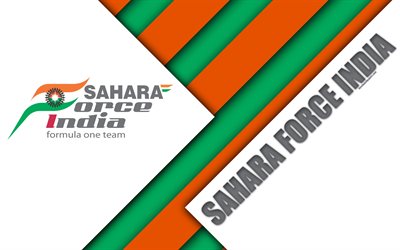 2018 Sahara Force India F1 Takımı, Silverstone, Birleşik Krallık, 4k, Formula 1, amblem, malzeme tasarım, beyaz soyutlama, Force India logo, sezon, F1 yarış