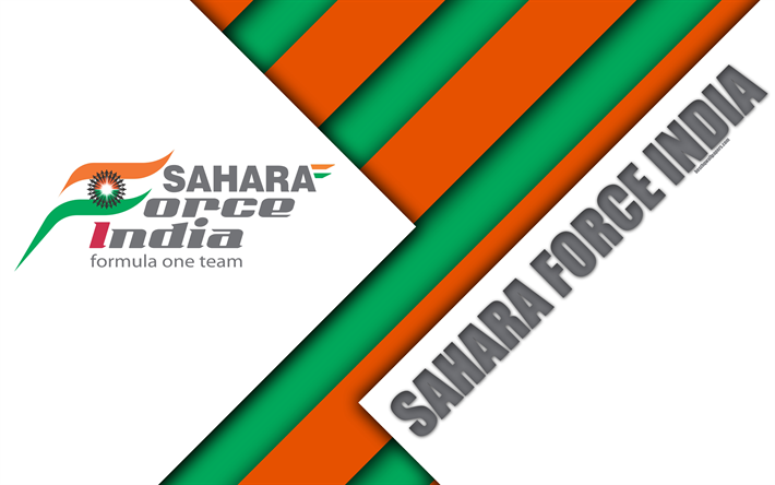 Sahara Force India F1 Team, Silverstone, F&#246;renade Kungariket, 4k, Formel 1, emblem, material och design, vit abstraktion, Force India-logotyp, s&#228;song 2018, F1 race