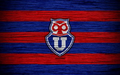 Universidad de Chile FC, 4k, il logo del cile Primera Division, il calcio, il football club, del Cile, dell&#39;Universidad de Chile, di legno, texture, FC Universidad de Chile