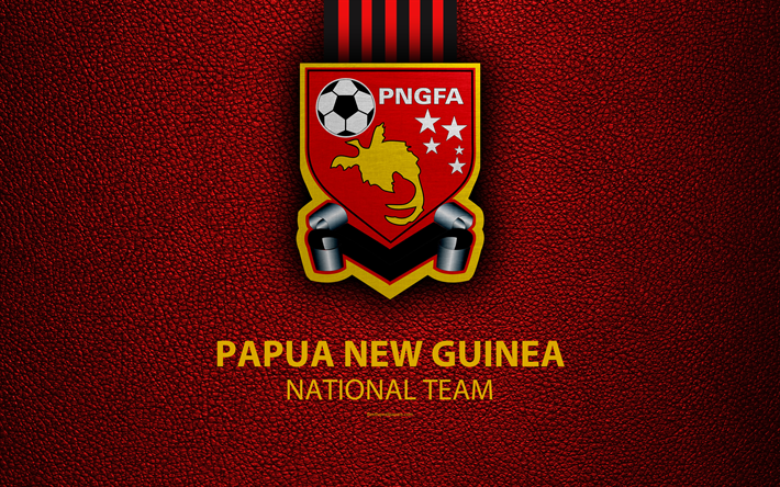 パプアニューギニア国サッカーチーム, 4k, 革の質感, アフリカ, エンブレム, サッカー協会, ロゴ, パプアニューギニア, サッカー