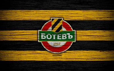 Botev Plovdiv FC, 4k, Parva Liga, de soccer, de football, de Bulgarie, de Botev, le logo, la texture de bois, club de football, FC Botev Plovdiv