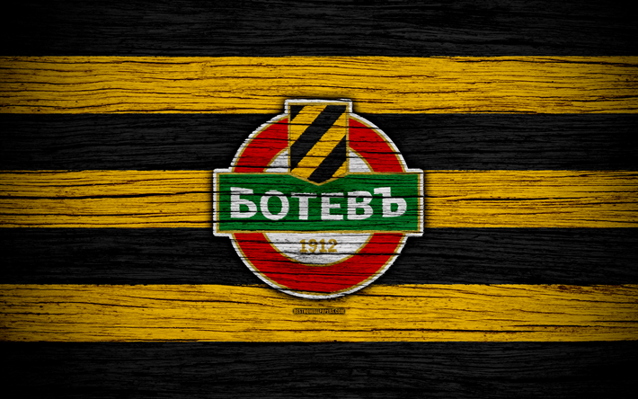 Botev Plovdiv FC, 4k, la Parva de la Liga, f&#250;tbol, Bulgaria, Botev, logotipo, textura de madera, club de f&#250;tbol, el FC Botev Plovdiv