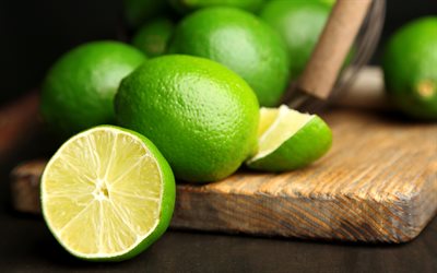 Cyan Lemons, 4k, fruits, lime, close-up, Lemons