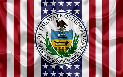بنسلفانيا, الولايات المتحدة الأمريكية, 4k, الخارجية الأمريكية, ختم بنسلفانيا, نسيج الحرير, شعار, الدول ختم, العلم الأمريكي