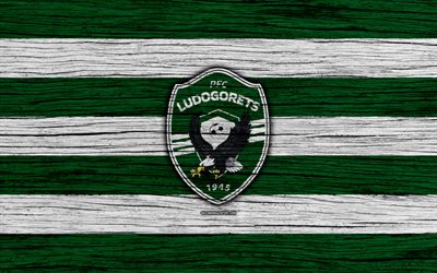 Ludogorets FC, 4k, Parva Liga, calcio, Bulgaria, PFC Ludogorets, logo, di legno, texture, club di calcio, FC Ludogorets
