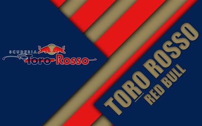 Red Bull Toro Rosso, Honda, Faenza, Italy, 4k, Formula 1, emblem, material design, blue red abstraction, Toro Rosso logo, season 2018, F1 race, Toro Rosso
