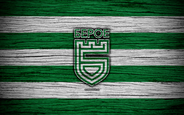 Beroe Stara Zagora FC, 4k, Parva Liga, soccer, football, Bulgaria, PFK Beroe Stara Zagora, logo, wooden texture, football club, FC Beroe Stara Zagora