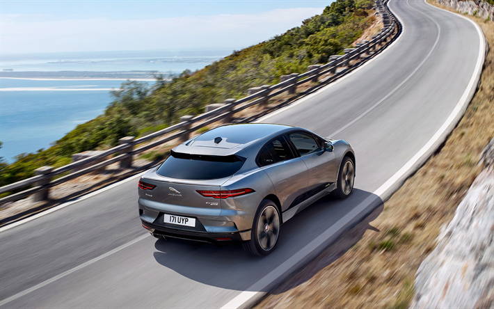 Jaguar - -Pace, 2019, ulkoa, takaa katsottuna, ylellisyytt&#228; crossover, uusia autoja, hopea I-Vauhti, Jaguar