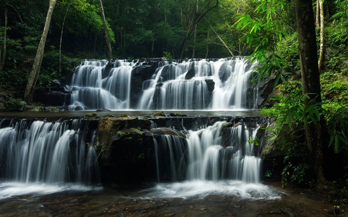beautiful waterfall, tropical forest, jungle, stream, Sam lan waterfall, Thailand, Namtok Sam Lan National Park