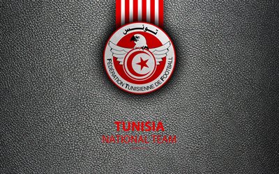 Tunisia squadra nazionale di calcio, 4K, texture in pelle, Africa, emblema, logo, Tunisia, calcio