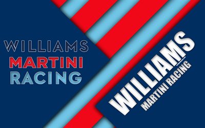 Williams Martini Racing, Grove, United Kingdom, 4k, Formula 1, emblem, material design, blue red abstraction, Williams logo, season 2018, F1 race, Williams