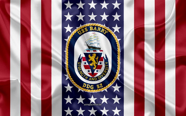 USS Barry Emblem, DDG-52, Amerikanska Flaggan, US Navy, USA, USS Barry Badge, AMERIKANSKA krigsfartyg, Emblem av USS Barry