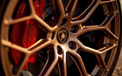 brons Lamborghini hjul, Lamborghini Huracan, Spyder Performante, bromsok, italienska sportbilar, Lamborghini