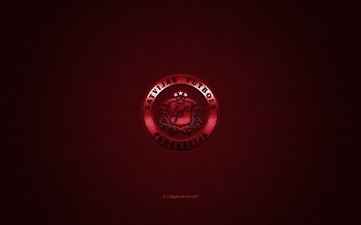 Lettland landslaget, emblem, UEFA, bourgogne logotyp, bourgogne fiber bakgrund, Lettland fotboll logotyp, fotboll, Lettland