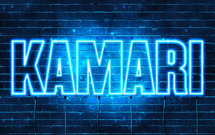 kamari, 4k, tapeten, die mit namen, horizontaler text, kamari namen, blue neon lights, bild mit name kamari