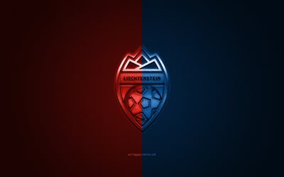 Liechtenstein national football team, emblem, UEFA, blue-red logo, blue-red fiber background, Liechtenstein football team logo, football, Liechtenstein