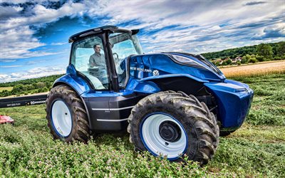 New Holland Metano Poder de Concepto, 4k, HDR, 2020 tractores, recoger hierba, azul tractor, maquinaria agrícola New Holland