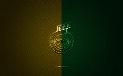 Lithuania national football team, emblem, UEFA, yellow-green logo, yellow-green fiber background, Lithuania football team logo, football, Lithuania