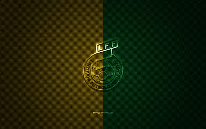 Liettuan jalkapallomaajoukkue, tunnus, UEFA, keltainen-vihre&#228; logo, keltainen-vihre&#228; kuitu tausta, Liettua jalkapallo joukkueen logo, jalkapallo, Liettua
