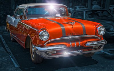 Pontiac Star Şef, HDR, retro arabalar, 1955 arabalar, Kas araba, 1955 Pontiac Yıldızlı Şef, Amerikan otomobil, Pontiac