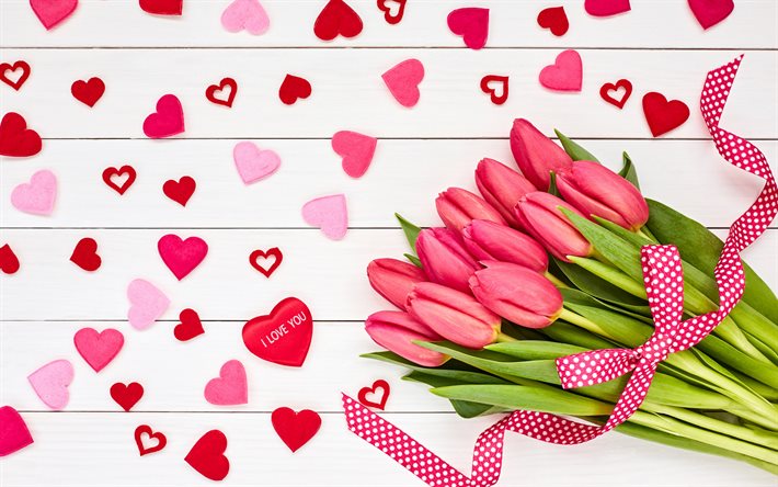 kimpun vaaleanpunaisia tulppaaneja, 8 maaliskuuta, vaaleanpunaiset kukat, tulppaanit, 8 maaliskuuta kortin, kev&#228;&#228;n lomien