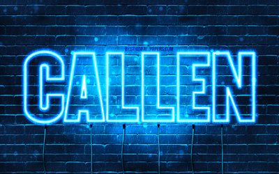 Callen, 4k, wallpapers with names, horizontal text, Callen name, blue neon lights, picture with Callen name