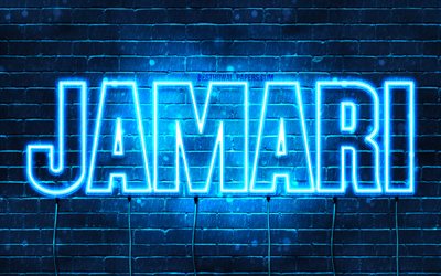 Jamari, 4k, taustakuvia nimet, vaakasuuntainen teksti, Jamari nimi, blue neon valot, kuvan nimi Jamari