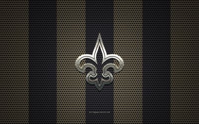 New Orleans Saints logo, American football club, metal emblem, gold black metal mesh background, New Orleans Saints, NFL, New Orleans, Louisiana, USA, american football