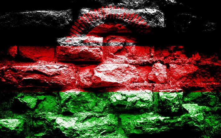 Malawi bandeira, grunge textura de tijolos, Bandeira do Malawi, bandeira na parede de tijolos, Malawi, bandeiras dos pa&#237;ses da &#193;frica