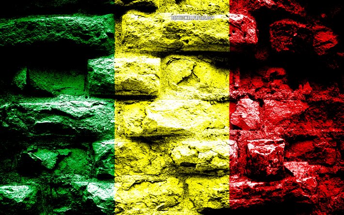 Mali flagga, grunge tegel konsistens, Flaggan i Mali, flaggan p&#229; v&#228;ggen, Finansiella, flaggor av Afrika l&#228;nder