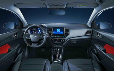 4k, Hyundai Solaris, interni, 2020 le auto, coreano auto, all&#39;interno del 2020 Hyundai Solaris, Hyundai