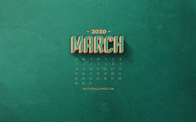 2020 m&#228;rz kalender rot retro hintergrund, 2020 fr&#252;hling-kalender, m&#228;rz 2020 kalender, retro-kunst, 2020 kalender, m&#228;rz