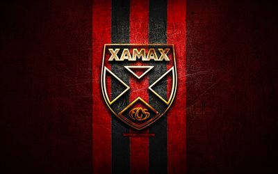 FC Xamax, ゴールデンマーク, スイスのスーパーリーグ, 赤い金属の背景, サッカー, ヌーシャテルXamax FCS, スイスのサッカークラブ, Xamaxロゴ, スイス