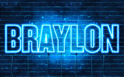 Braylon, 4k, sfondi per il desktop con i nomi, il testo orizzontale, Braylon nome, neon blu, immagine con nome Braylon