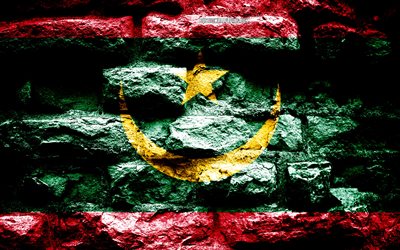 Mauritania flag, grunge brick texture, Flag of Mauritania, flag on brick wall, Mauritania, flags of Africa countries
