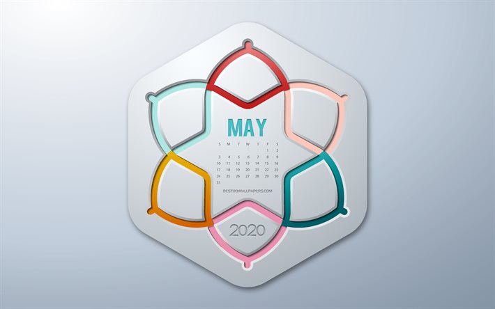 2020 Calendario de Mayo, la infograf&#237;a de estilo, de Mayo de 2020 primavera calendarios, fondo gris, de Mayo de 2020 Calendario, 2020 conceptos