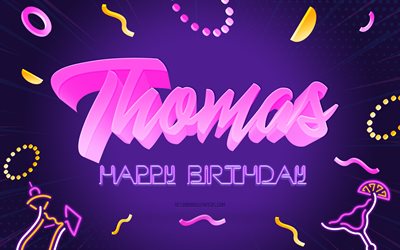 Happy Birthday Thomas, 4k, Purple Party Background, Thomas, creative art, Happy Thomas birthday, Thomas name, Thomas Birthday, Birthday Party Background