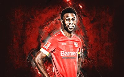 Timothy Fosu-Mensah, Bayer 04 Leverkusen, dutch footballer, portrait, red stone background, Bundesliga, Germany, football