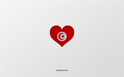 I Love Tunisia, Africa countries, Tunisia, gray background, Tunisia flag heart, favorite country, Love Tunisia
