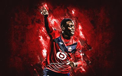 Timothy Weah, Lille OSC, american football player, portrait, red stone background, Ligue 1, France, football
