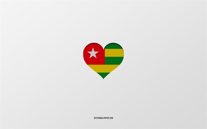 Rakastan Togoa, Afrikan maat, Togo, harmaa tausta, Togo-lippusyd&#228;n, suosikki maa