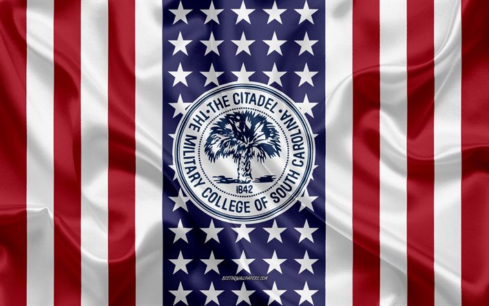 Citadellemblemet, amerikanska flaggan, Citadellogotypen, Charleston, South Carolina, USA, Citadellet