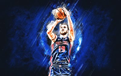 Svi Mykhailiuk, Detroit Pistons, NBA, Ukrainian basketball player, blue stone background, USA, basketball